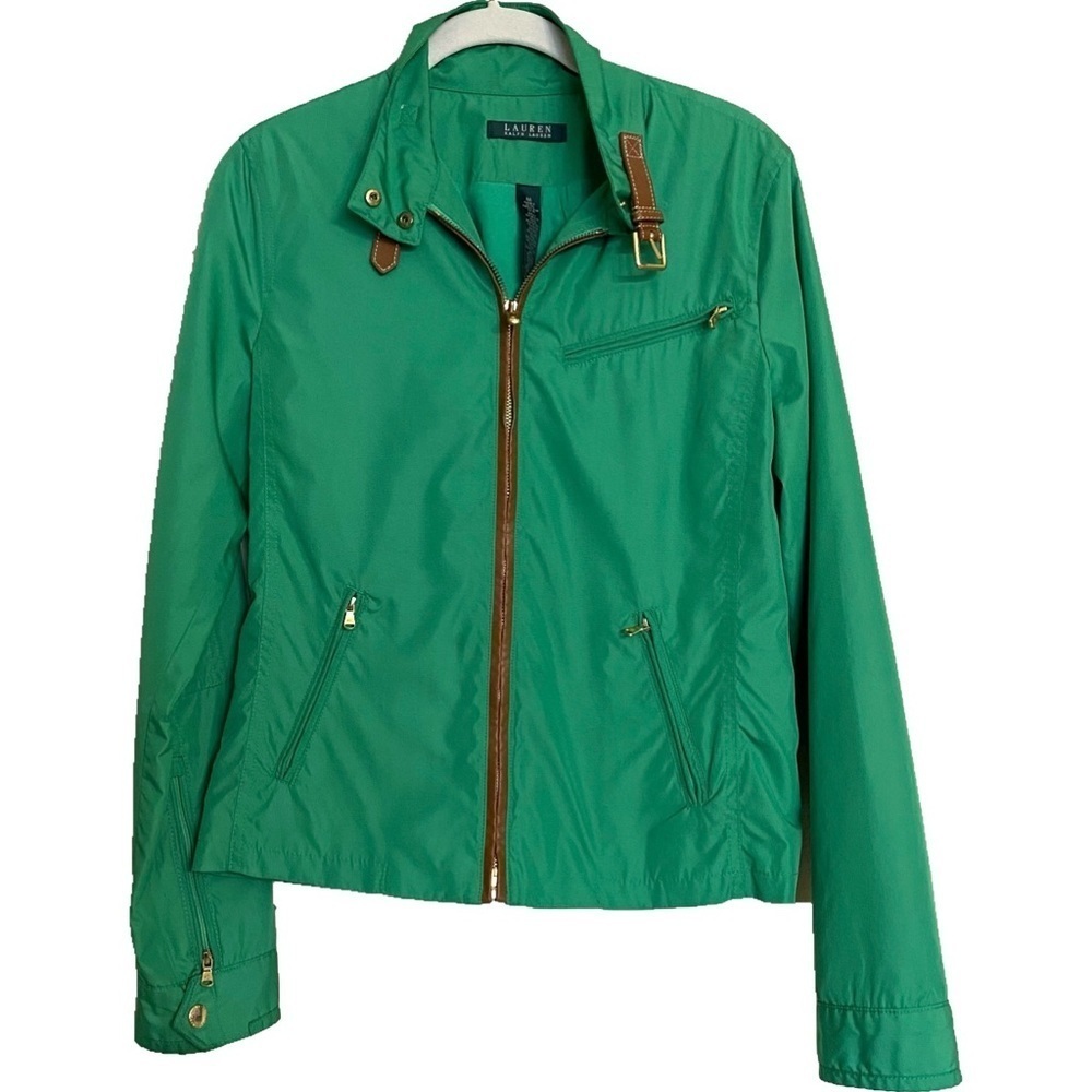 LAUREN Ralph Lauren Lightweight Jacket Buckle Collar Mockneck Size Medium Preppy